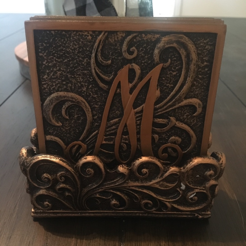 “M” coasters with holder